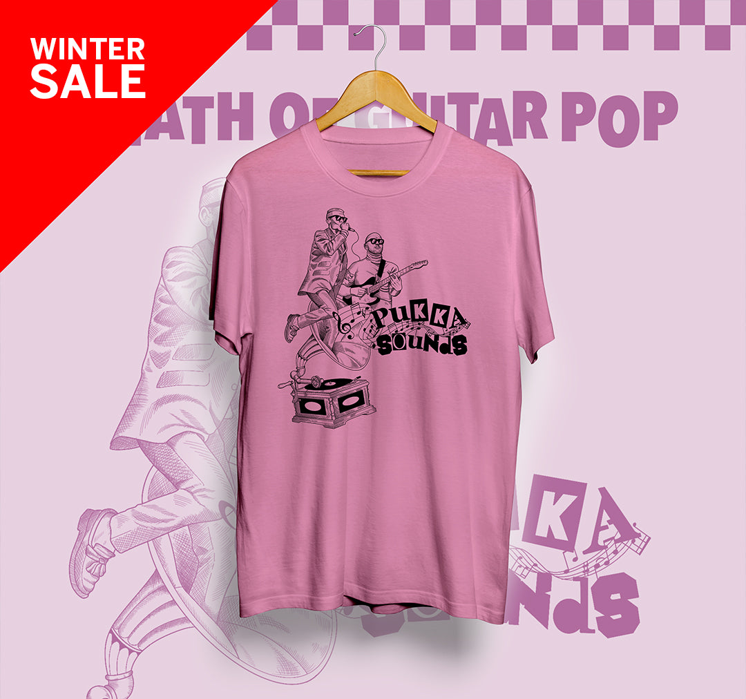 DEATH OF GUITAR POP PINK 'PUKKA SOUNDS' T-SHIRT (UNISEX)
